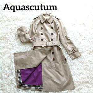 《極美品》Aquascutum アクアスキュータム　ライナー付トレンチコート　ベージュ　　パープル　チェック