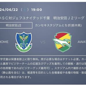 6月22日 栃木SC対ジェフユナイテッド千葉 バック自由席  ペアチケット QRコード添付の画像1