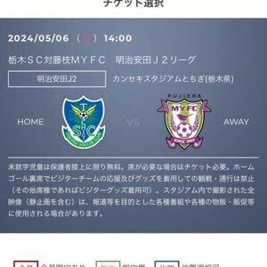 5月6日栃木SC対藤枝MYFC バック自由席　ペアチケット　QRコード添付