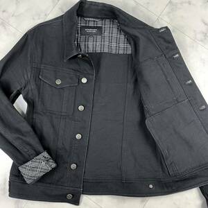 ●バーバリーブラックレーベル デニムジャケット ブルゾン Gジャン ノバチェック 黒 ストレッチ メタルボタン メンズ BURBERRY BLACK LABEL