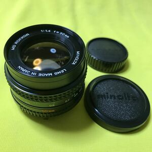 単焦点レンズ MINOLTA ミノルタ　50mm 1:1.4 MD ROKKOR #3180428 前後キャップ付き