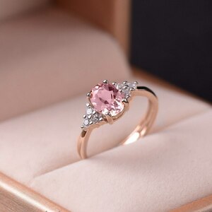 S925 CZ diamond pink zirconia rose Gold ring lady's ring 