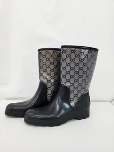 A0011 GUCCIグッチ　レディース レインブーツ ブラックsize36（23㎝）ミドル丈