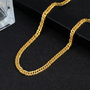  men's lady's necklace 18k Gold Plated 18k flat necklace Gold necklace flat chain double 338