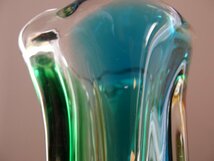 ガラス花瓶 フリルガラス フラワーベース 花器 グリーン ブルー★高さ約27.2cm×口径約12.2㎝★インテリア小物_画像6