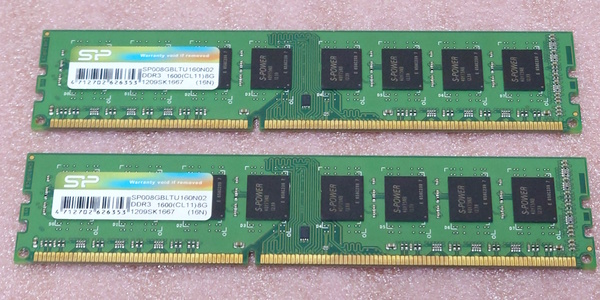 ◆SiliconPower SP008GBLTU160N02 2枚セット - PC3-12800U/DDR3-1600 240Pin DDR3 UDIMM 16GB(8GB x2) 動作品