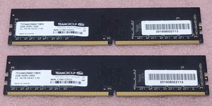 □Team TED44G2666C19BK 2枚セット - PC4-21300/DDR4-2666 288Pin DDR4 UDIMM 8GB(4GB x2) 動作品