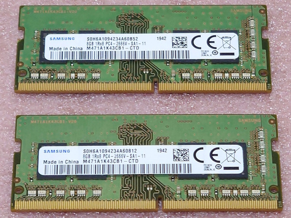 ◇Samsung M471A1K43CB1-CTD 2枚セット - PC4-21300/DDR4-2666/PC4-2666V 260Pin DDR4 S.O.DIMM 16GB(8GB x2) 動作品