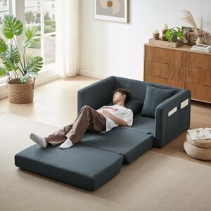 2 seater sofa ソファ 2人掛け 収納付き ファブリック 両側に肘掛け付き 木脚外し可能 ローソファ コンパクト