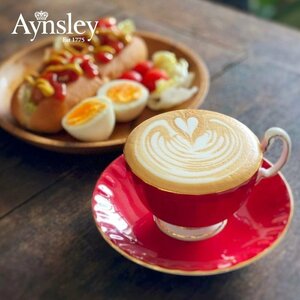Aynsley エインズレイ　イギリス　ティーカップ　カップ＆ソーサー　洋食器　茶器　雀花柄　お祝い　プレゼント　レッド