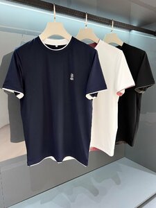送料無料　ブルネロクチネリ　BRUNELLO CUCINELLI メンズ　Tシャツ　刺繍ロゴ　丸首　シンプル　半袖　48-56　サイズ選択可能　navy 4368