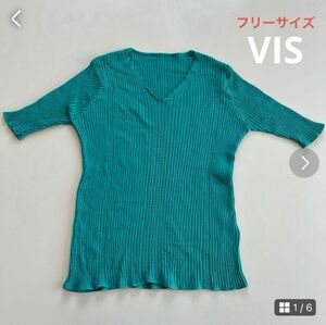 【VIS】半袖リブニット フリーサイズ