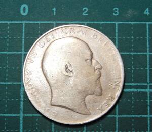 レア 1907年 英国 イギリス 国王 エドワード7世 ハーフクラウン 王家の紋章 記念銀貨 銀製 1/2CROWN メダル 古銭 アンティークコイン 貨幣