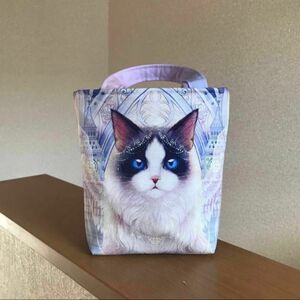 イギリス　ロンドン夜景　猫　ねこにゃんミニトートバッグレディースハンドメイド バッグインバッグ ポーチジム小袋　誕生日プレゼント　