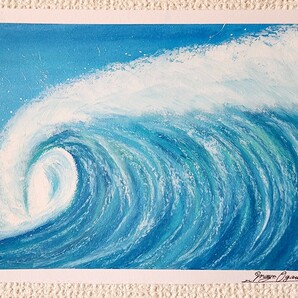 パステル画　風景画　海の絵　海　絵画　原画　アート　イラスト　サーフィン