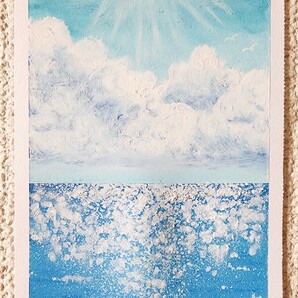 風景画　海の絵　海　夏　空の絵　アート　絵画　オイルパステル　