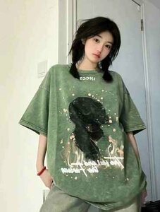 半袖Ｔシャツ 切り替え 体型カバー 着痩せ 【大きいサイズあり】 カジュアル L グリーン