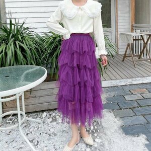 ロングスカート　チュールスカート　レディース　INS　韓国ファッション　デザイン　春夏　6colors フリー ブラック
