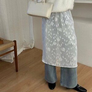 チュールスカート　レイヤード　重ね着　レディース　INS　韓国ファッション　デザイン　春夏　花柄 フリー ブラック