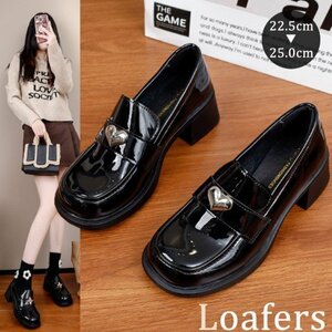  lady's Loafer pumps style up Heart thickness bottom black enamel feeling beautiful legs legs length gloss feeling 23.0cm(36) black 