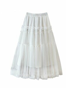 ロングスカート　フリルチュールスカート　レディース　INS　韓国ファッション　春夏　6colors フリー カーキ