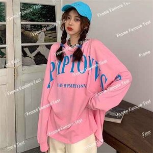 Tシャツ レディース ファッション 春夏 長袖 英文字 M ピンク