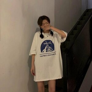 春夏 トップス Tシャツ 韓国風 ロングタイプ オシャレ レディースファッション L ホワイト