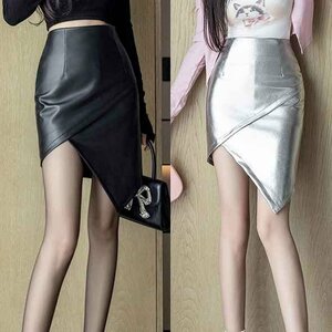ミニスカート アシンメトリー かわいい ショート丈スカート シンプル【大きいサイズあり】 XL シルバー