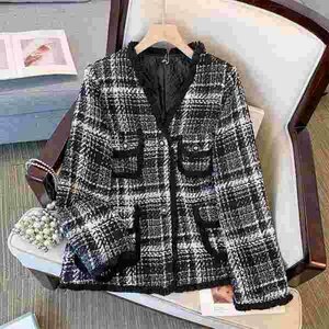 3L~7L large size ..... san on goods feeling cotton inside check pattern tweed coat jacket coat 4L jacket / black 