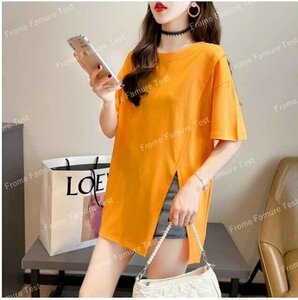  Korea manner lady's short sleeves T-shirt casual fashion short sleeves T-shirt L orange 