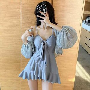  lady's body type cover swimsuit all-in-one One-piece swimsuit skirt swimsuit frill swim wear S blue 