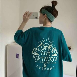 韓国風 レディース 半袖Tシャツ 夏新しい 気質 ファッションTシャツ Tシャツ M グリーン