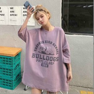 韓国風 レディース 半袖Tシャツ 夏新しい 気質 ファッションTシャツ Tシャツ L パープル