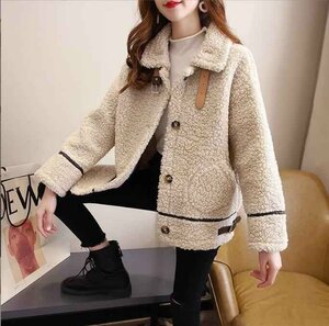  coat wool autumn winter boa jacket lady's large size 2XL white 