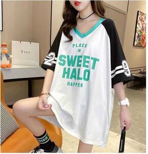 韓国風 女夏新しい 大きいサイズ半袖Tシャツ 気質ファッションTシャツ 学生Tシャツ XL グリーン