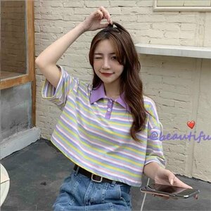 韓国風 レディース 半袖Tシャツ 新しい夏 気質 ファッションTシャツ 学生ポロシャツ M ワンカラー
