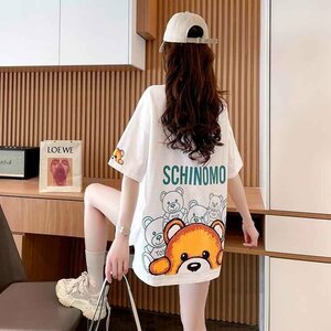 半袖Tシャツ ロング丈 クマ 韓国ファッション レディース XL オレンジ