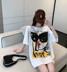 韓国風 女夏新しい 大きいサイズ半袖Tシャツ 気質ファッションTシャツ 学生Tシャツ 3XL ホワイト