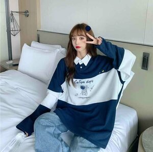 韓国風 レディース パーカー 新しい春 気質 ファッションパーカー 学生パーカー 2XL ブルー