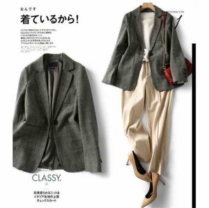 S～3XL 大きいサイズ スーツ チェック柄 ジャケット スリム 仕事用 3XL グレー