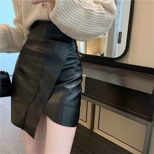  tight skirt miniskirt PU leather high waist L red 