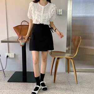  casual shirt race short sleeves lovely series tops L white 