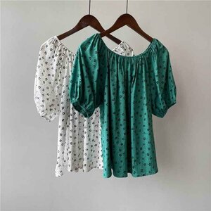  easy off shoulder lady's short sleeves floral print tops lovely series L green 