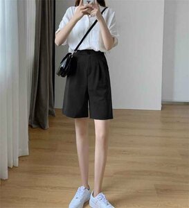  light high waist . minute height pants simple slim suit short pants commuting L black 