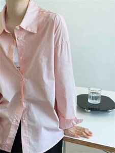 長袖シャツ ブラウス Ｖネック シンプル トップス レディース L ピンク