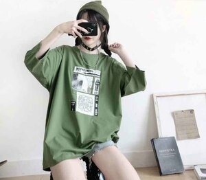 韓国風 女夏新しい 大きいサイズ半袖Tシャツ 気質ファッションTシャツ 学生Tシャツ M-2XL M グリーン