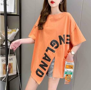 韓国風 レディース 半袖Tシャツ 新しい夏 カジュアル ファッション半袖Tシャツ M オレンジ