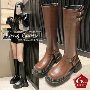  lady's shoes boots long ground tu leather style thickness bottom legs length style up black Brown 24.0cm(38) Brown 