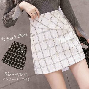  miniskirt check pattern Short tight skirt high waist S black 