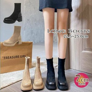  lady's shoes boots middle round tu suede style thickness bottom legs length style up black beige 22.5cm(35) khaki 